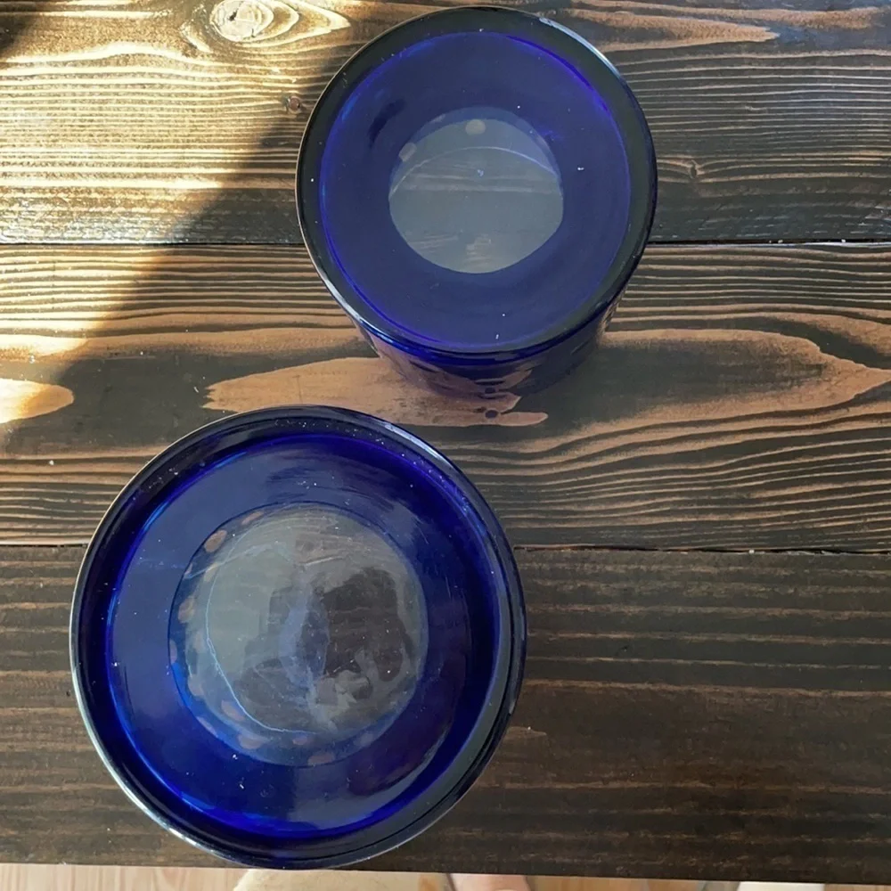 VTG Cut Clear Cobalt Blue Flat Bottom Vases  For Pair- Different Sizes